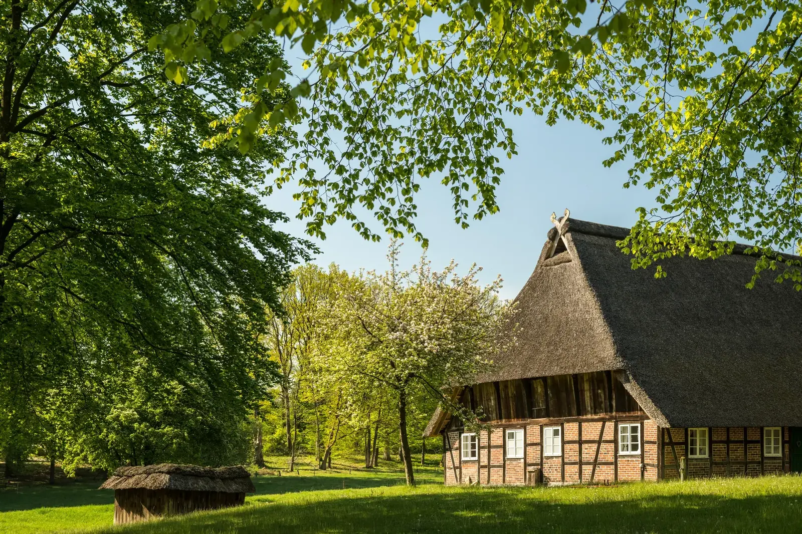 Historisches Heidehaus im autofreien Heidedorf Wilsede